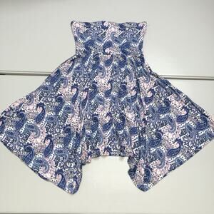 Express Strapless Knit Dress Women M Pink Blue Paisley Asymmetrical Hem Stretch